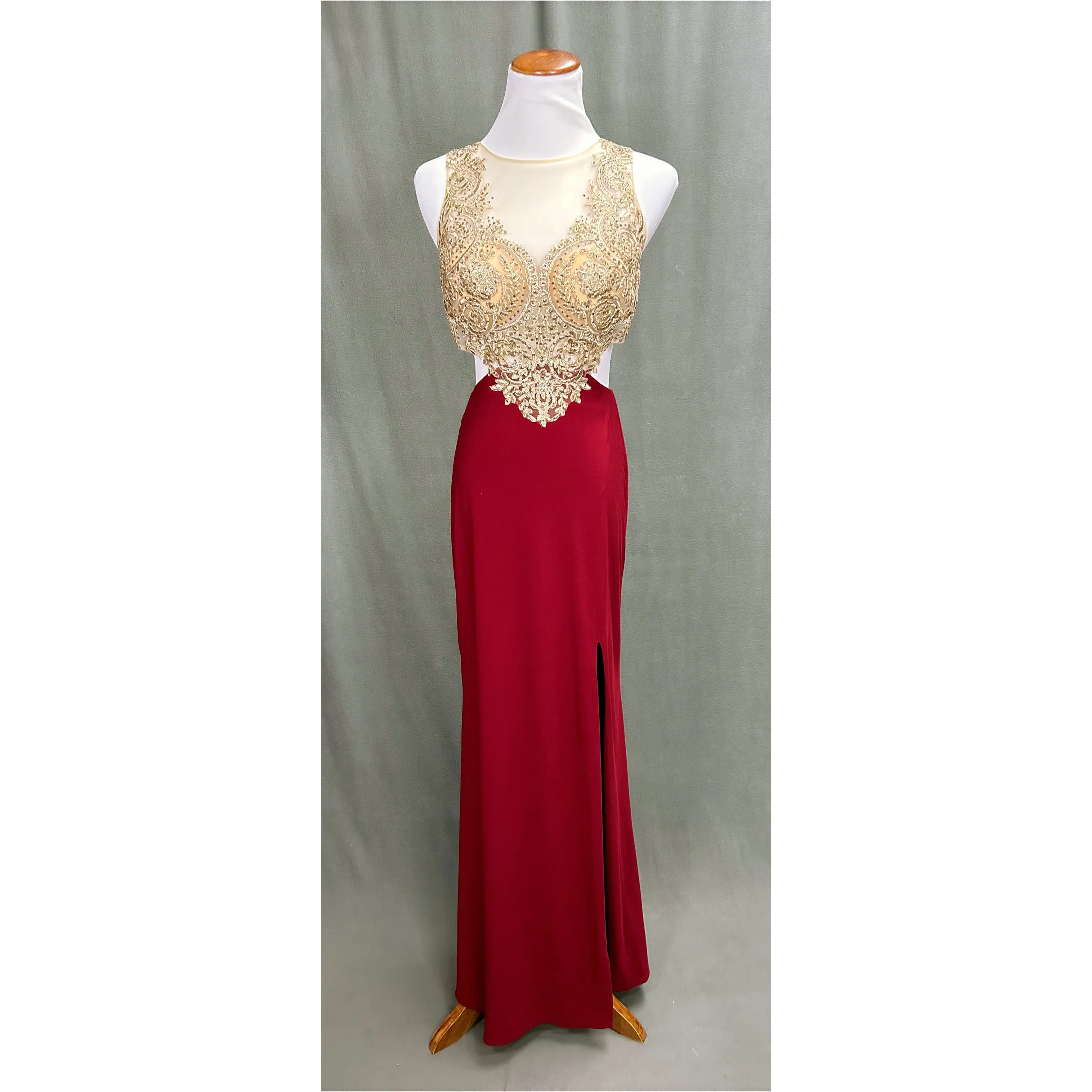 Camille la Vie burgundy and gold dress, size 0