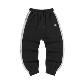 Color contrast patchwork elastic waistband loose tie feet pure cotton sweatpants