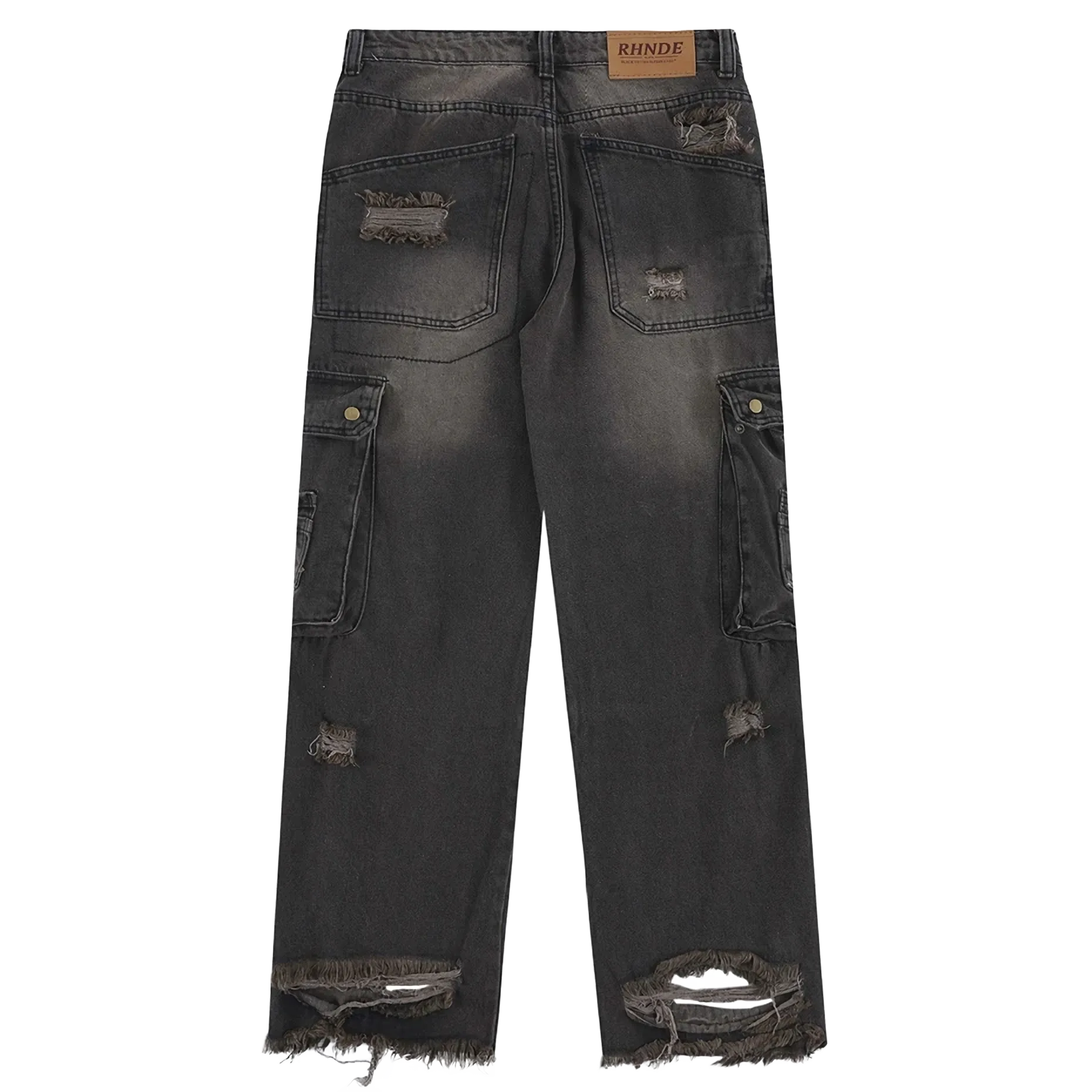 Distressed Black Denim Cargo Jeans