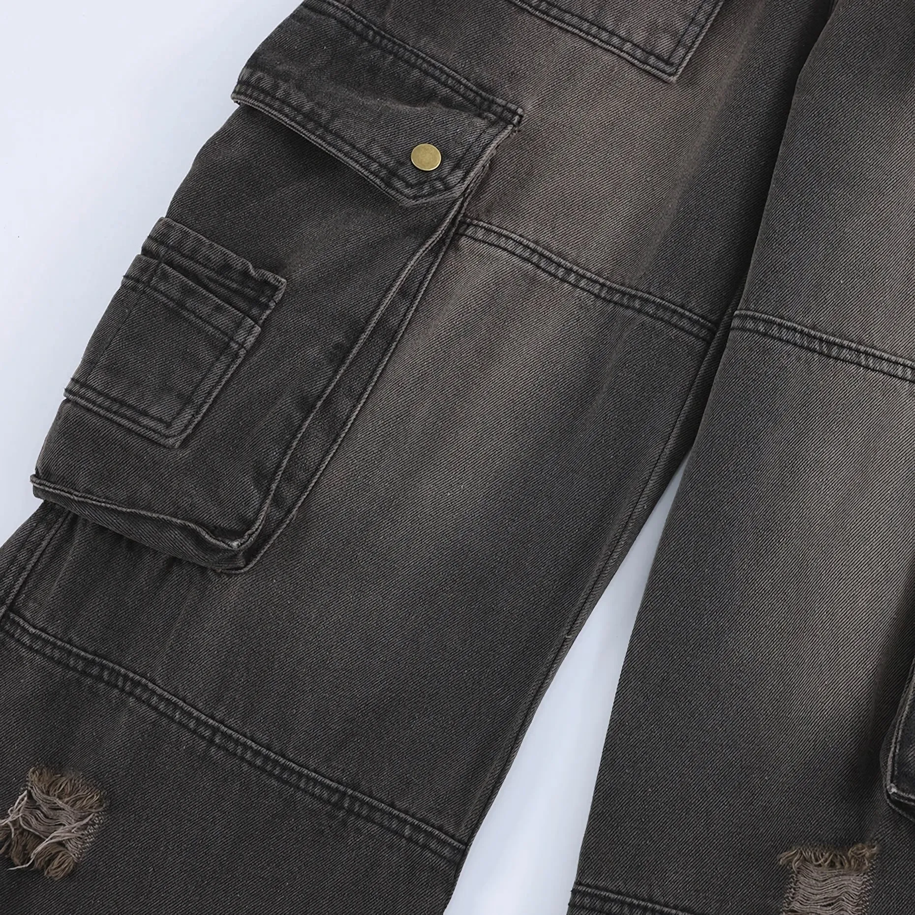 Distressed Black Denim Cargo Jeans