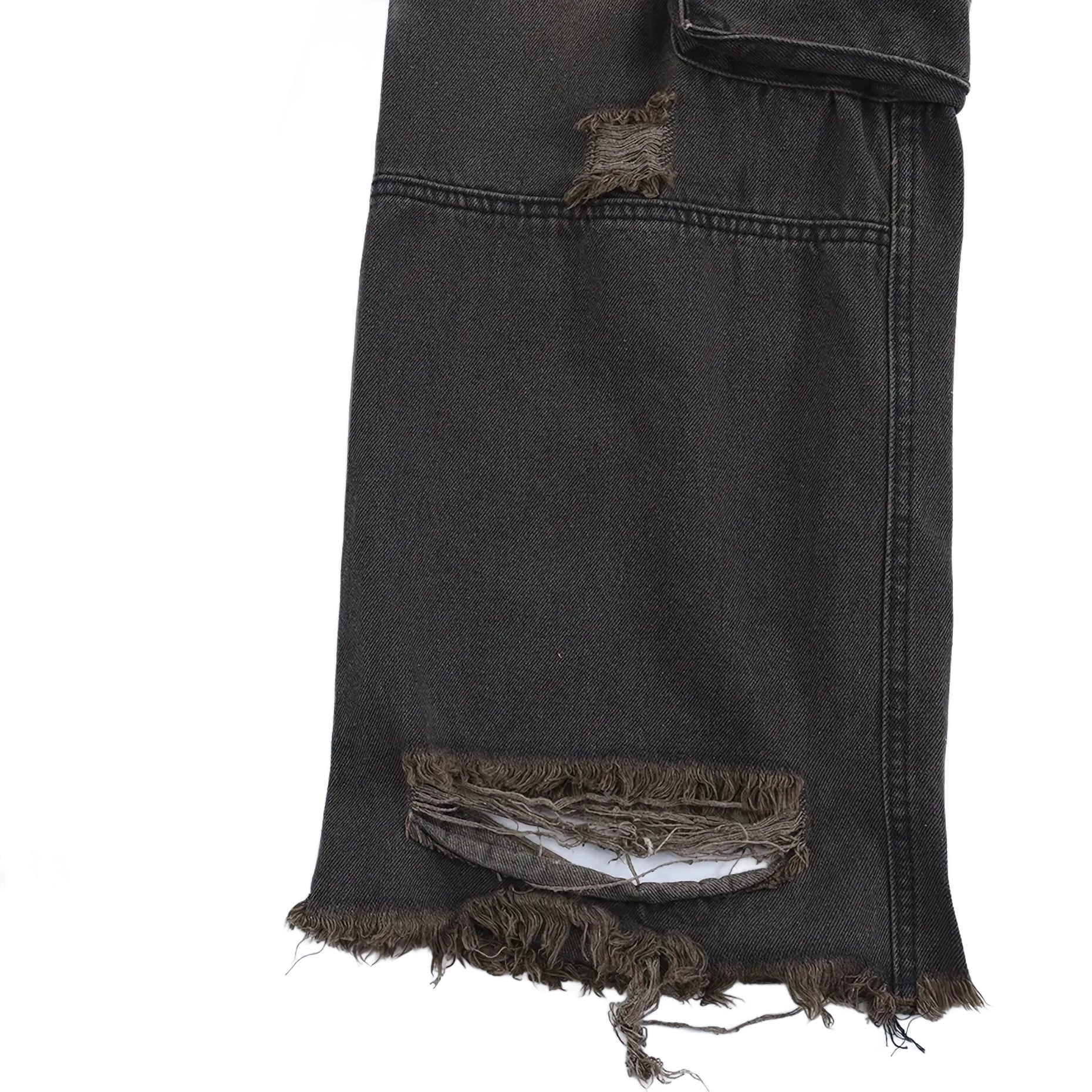Distressed Black Denim Cargo Jeans