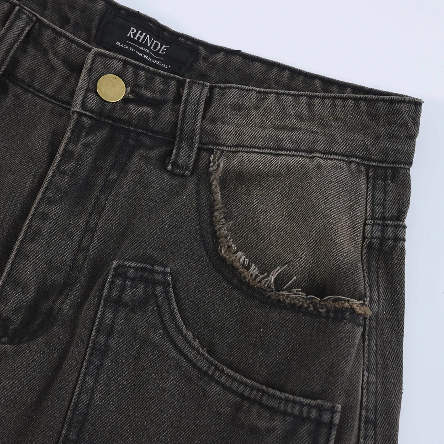 Distressed Black Denim Cargo Jeans