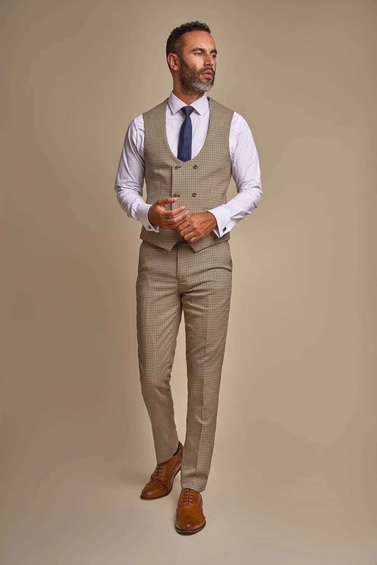 Elwood Beige Houndstooth 3 Piece Suit