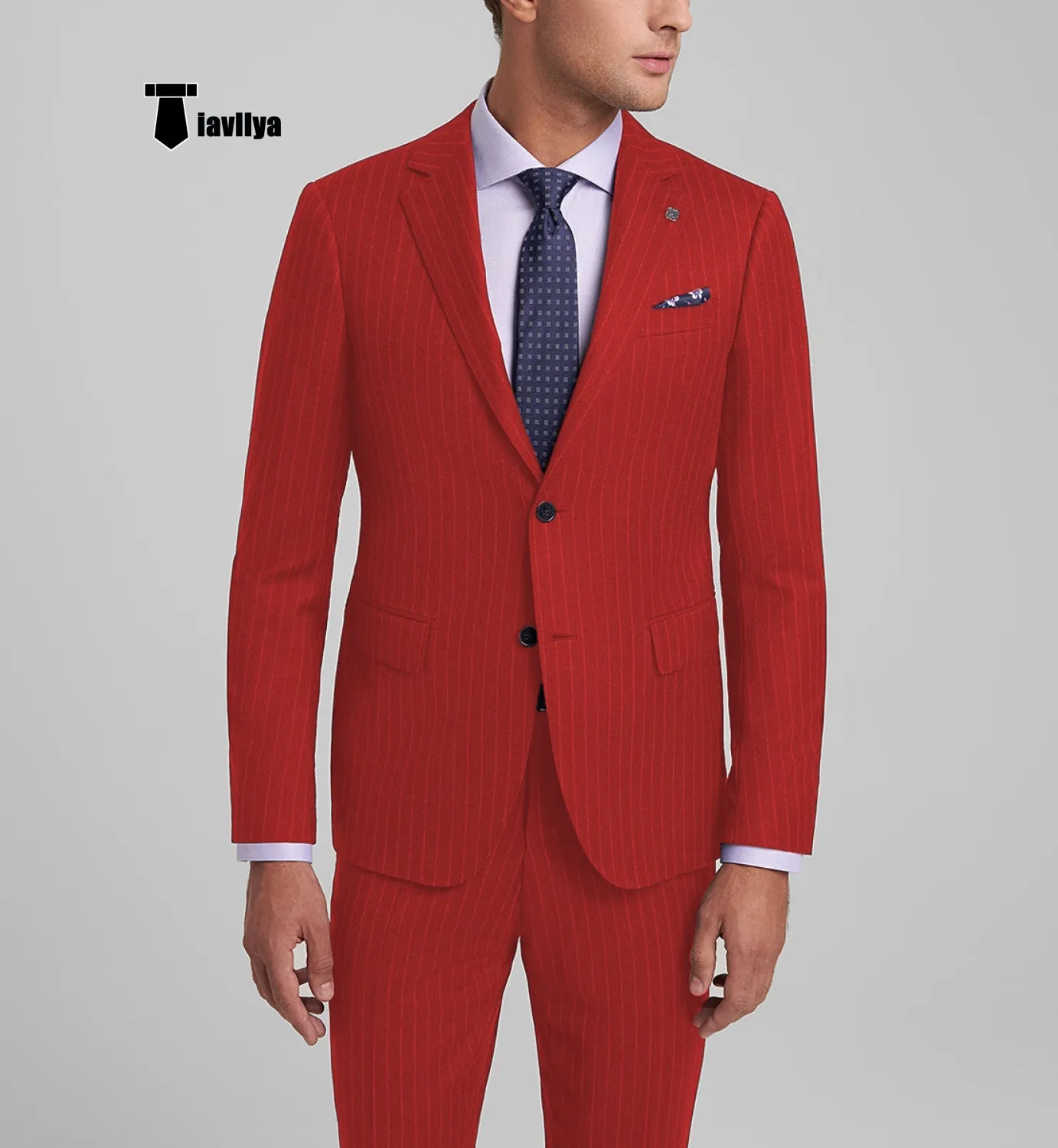 Fashion Men's 3 Pieces Slim Fit Striped Notch Lapel Tuxedos (Blazer Pants)