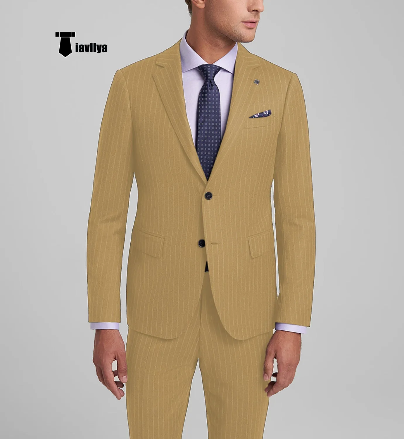 Fashion Men's 3 Pieces Slim Fit Striped Notch Lapel Tuxedos (Blazer Pants)