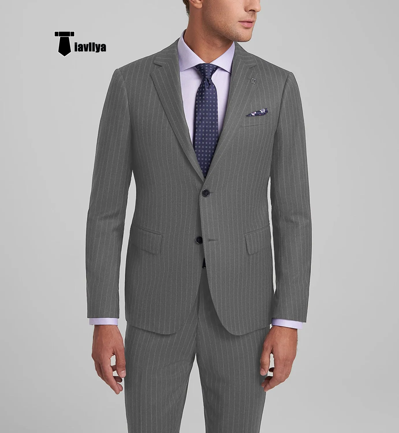 Fashion Men's 3 Pieces Slim Fit Striped Notch Lapel Tuxedos (Blazer Pants)