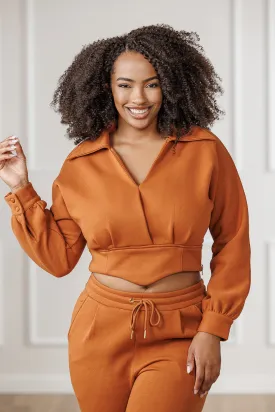 FINAL SALE - Mirah Pleated Surplice Top - Cognac