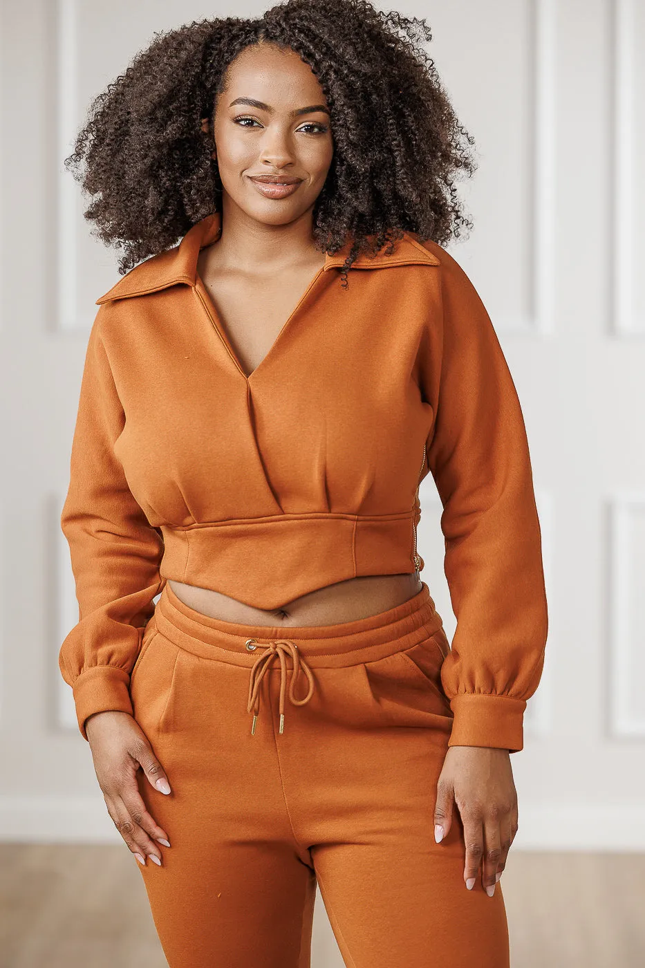 FINAL SALE - Mirah Pleated Surplice Top - Cognac