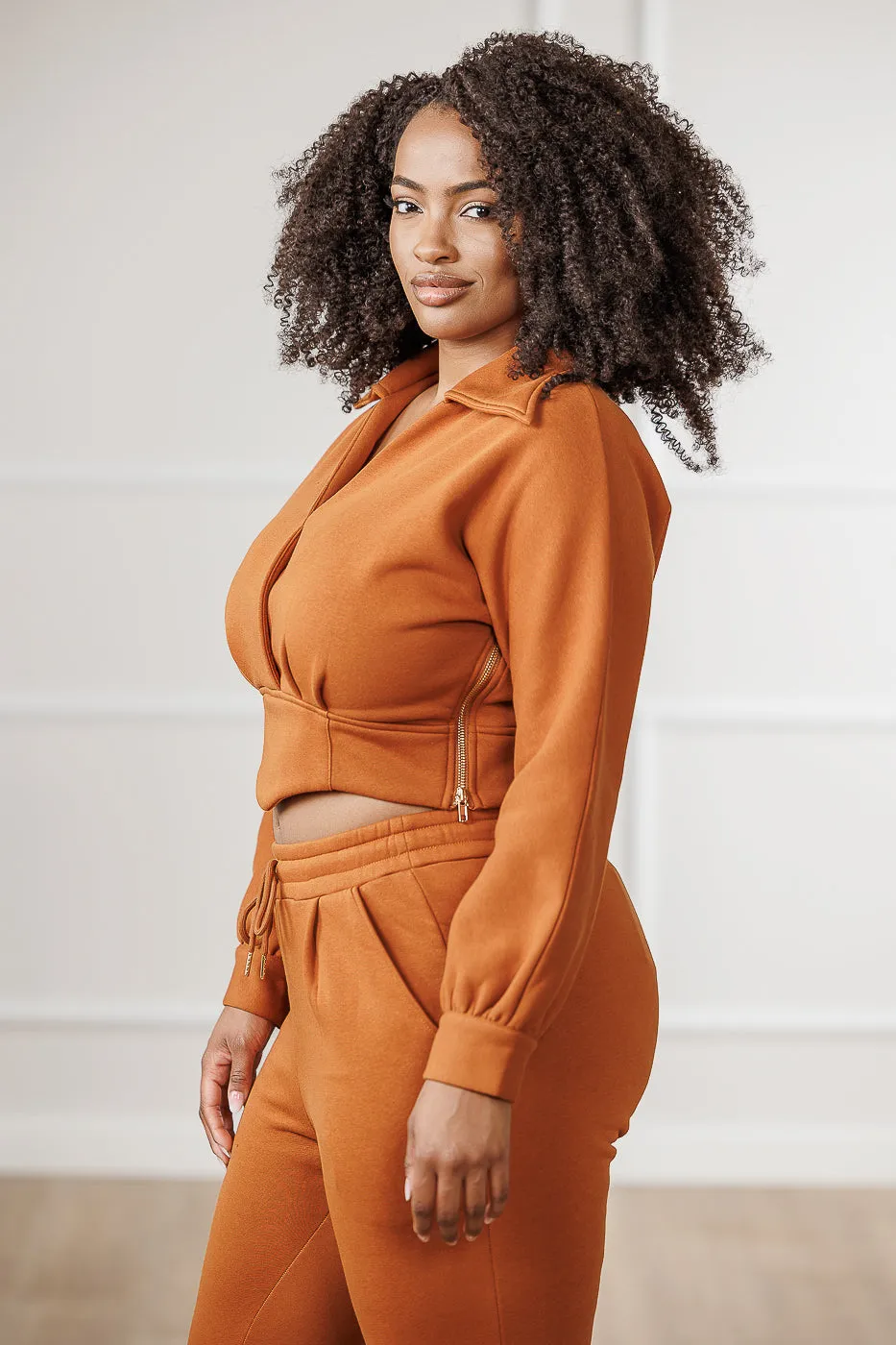 FINAL SALE - Mirah Pleated Surplice Top - Cognac