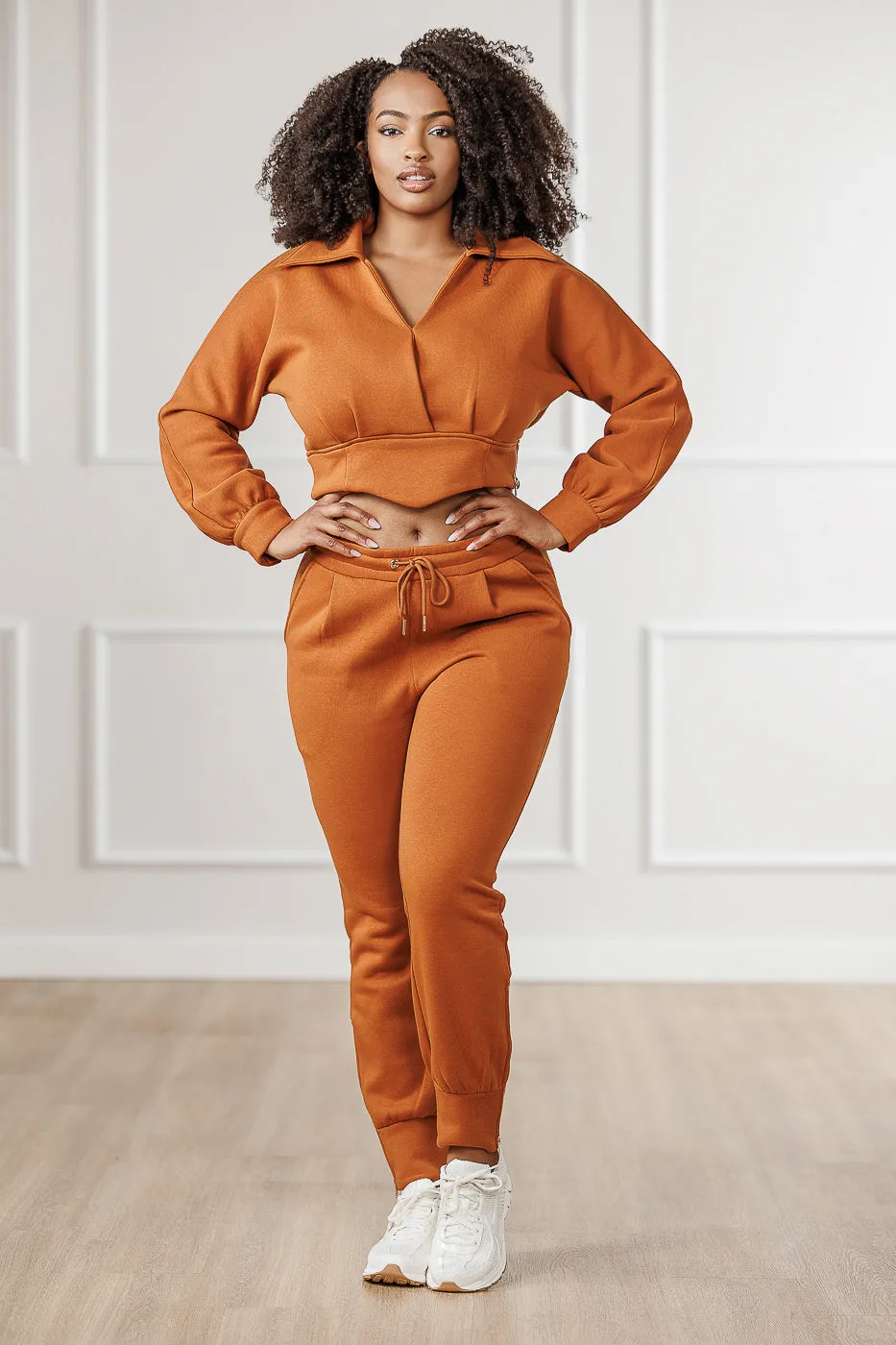 FINAL SALE - Mirah Pleated Surplice Top - Cognac