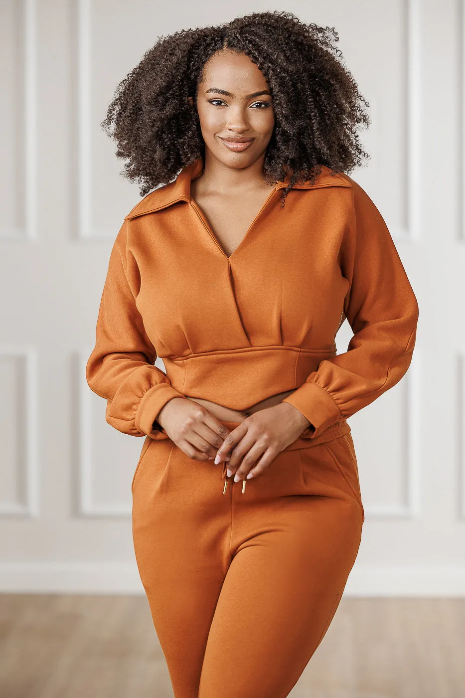 FINAL SALE - Mirah Pleated Surplice Top - Cognac