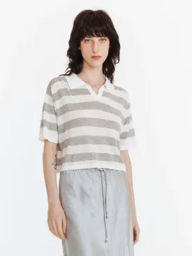 Knitted Wide Stripe Lapel T-shirt