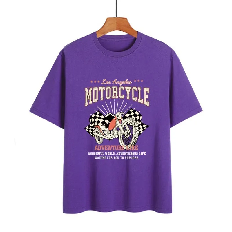 Kylee Street Retro Motorcycle Letter Print Collarless Loose Women's T-Shirt