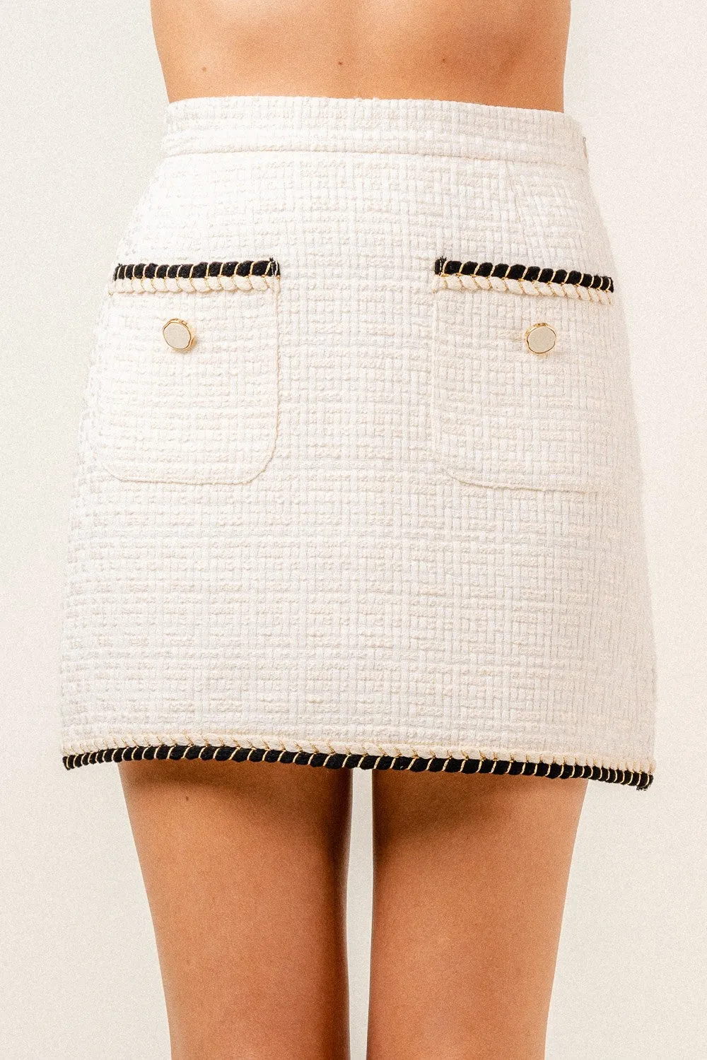 LITTLE MOMENTS CREAM TWEED MINI SKIRT