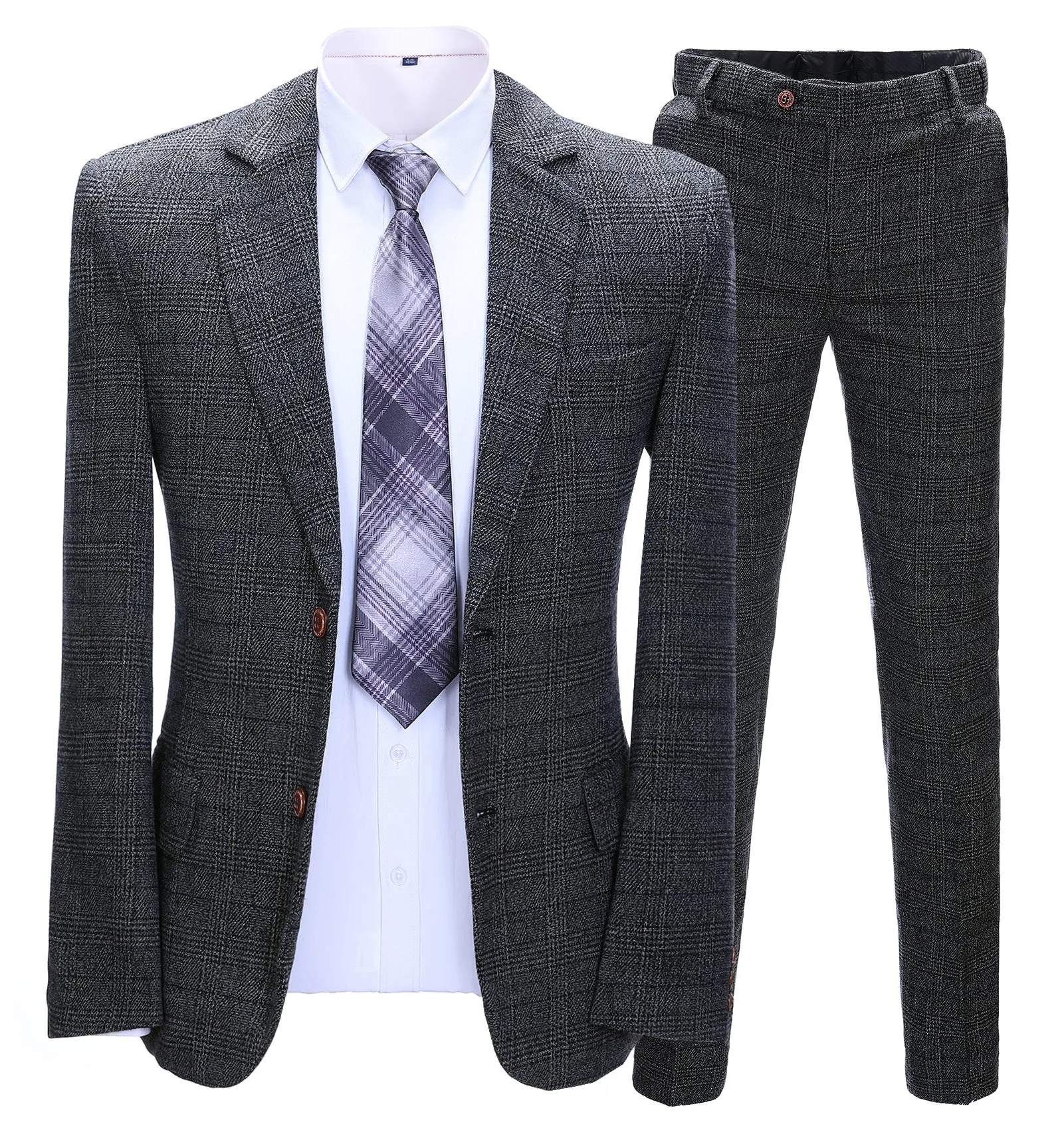 Men's 2 Pieces Formal Plaid Notch Lapel Tuxedos for Wedding(Blazer Pants)