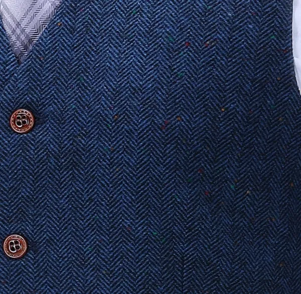 Men's Business 3 Pieces Formal  Royal Blue Herringbone Tweed Notch Lapel Suit (Blazer vest Pants)