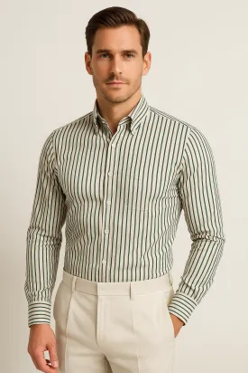 Mens Long Sleeve Shirt  Tailored Fit  Cotton Blend  Striped Button-Down Formal Wear