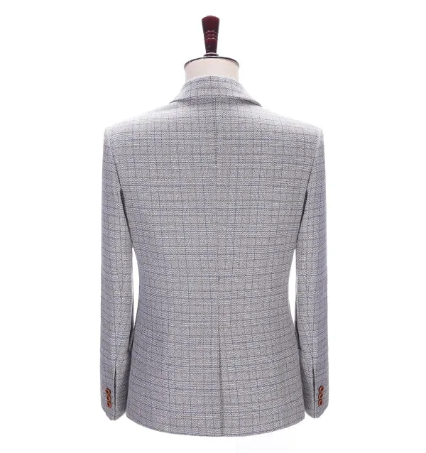 Mens Suit Business 2 Pieces Formal White Houndstooth Notch Lapel Tuxedos for Wedding (Blazer Pants)