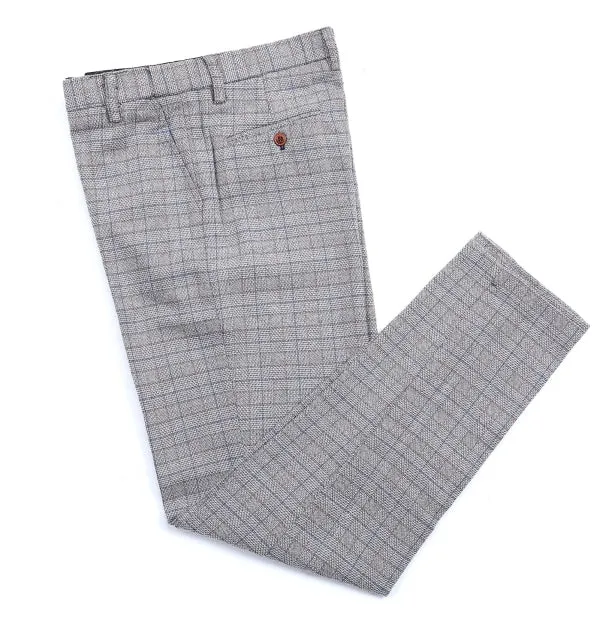 Mens Suit Business 2 Pieces Formal White Houndstooth Notch Lapel Tuxedos for Wedding (Blazer Pants)