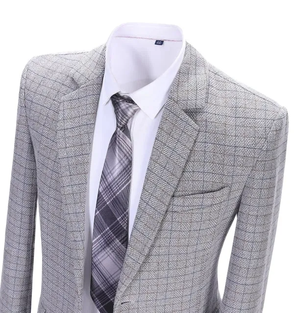 Mens Suit Business 2 Pieces Formal White Houndstooth Notch Lapel Tuxedos for Wedding (Blazer Pants)