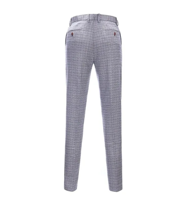 Mens Suit Business 2 Pieces Formal White Houndstooth Notch Lapel Tuxedos for Wedding (Blazer Pants)