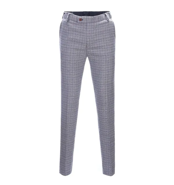 Mens Suit Business 2 Pieces Formal White Houndstooth Notch Lapel Tuxedos for Wedding (Blazer Pants)