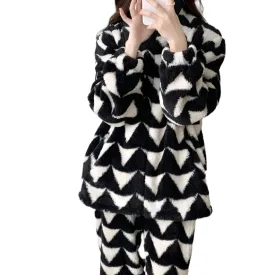 Plush Triangle Print Jacket Pajama Set