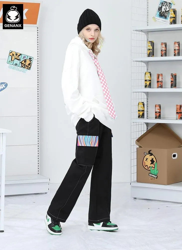 Safari Style Graphic Plain Straight Pants
