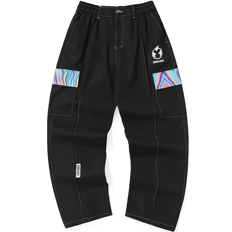 Safari Style Graphic Plain Straight Pants