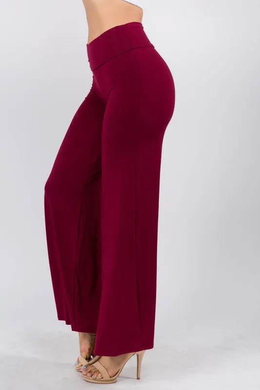 SOLID HIGH WAIST WIDE LEG PANTS