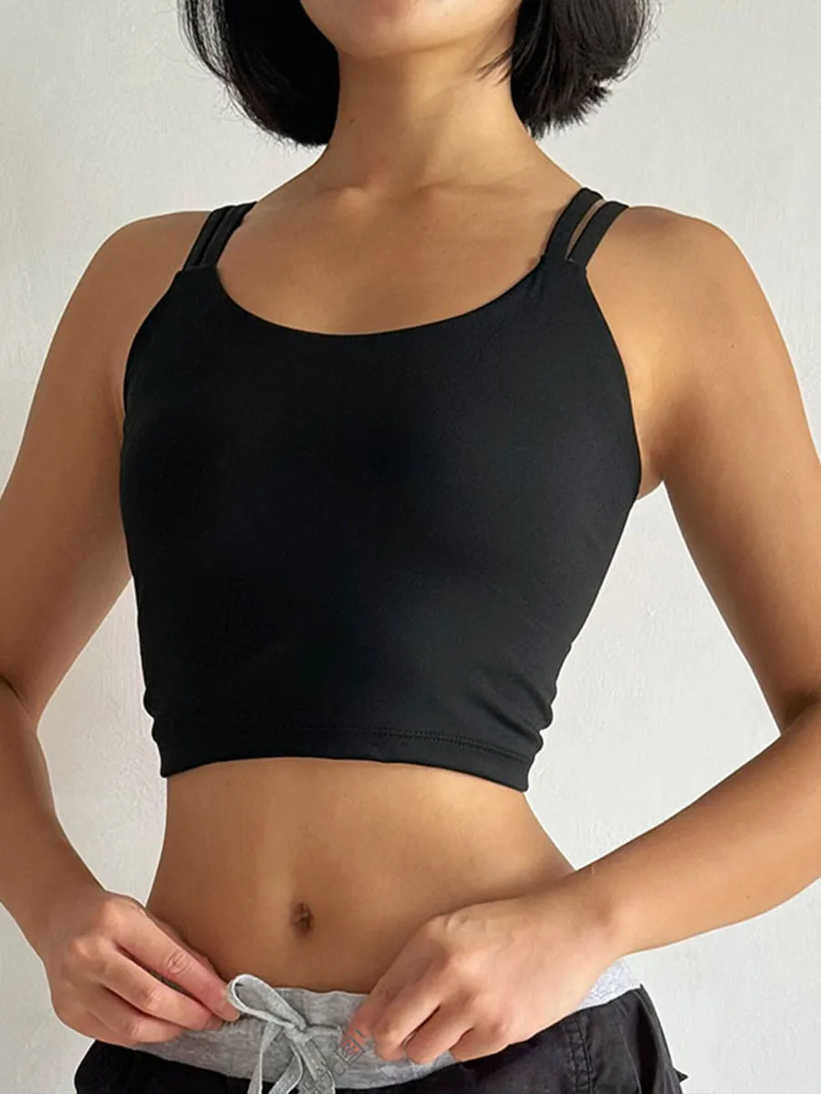 Solid Slim Fit Sports Cami Top Yoga Tank Gym Top with Chest Pads
