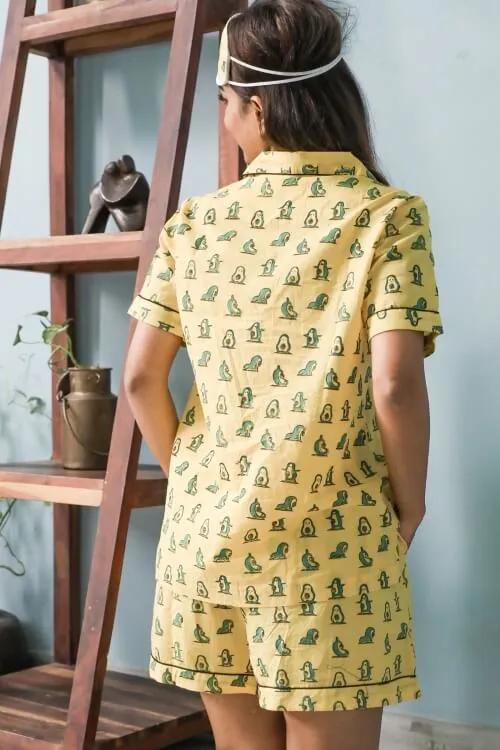 Sootisyahi 'Yellow Penguine' Hand Printed Cotton Night Suit