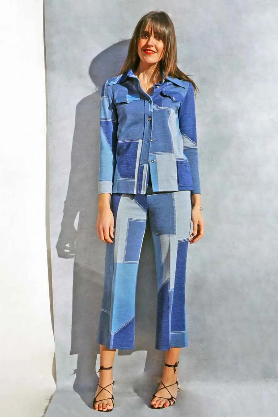 Vintage Denim Patchwork Shirt   Pant Suit