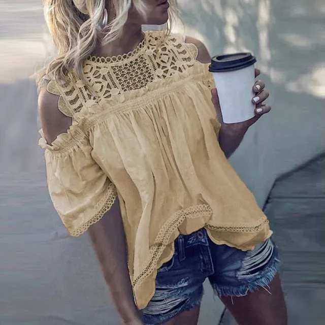 Women Casual O-Neck Sleeveless Hollow Out Blouse