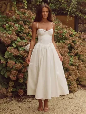 Women's A-Line Dress - Bustier Bodice - Spaghetti Straps - Elegant Formal Wear