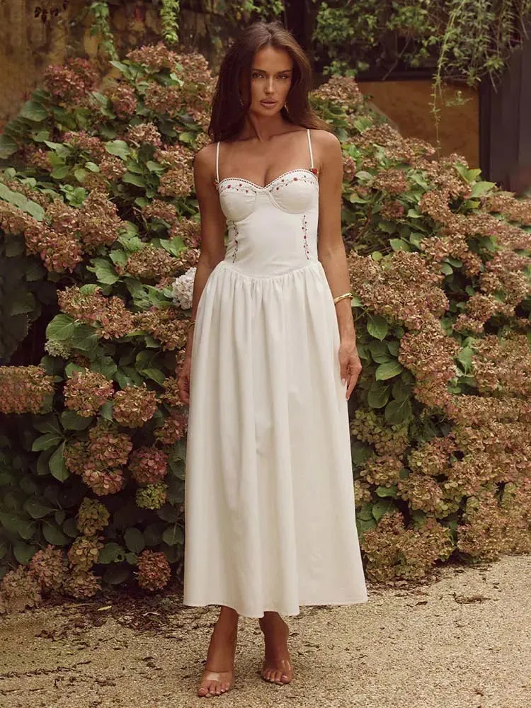 Women's A-Line Dress - Bustier Bodice - Spaghetti Straps - Elegant Formal Wear
