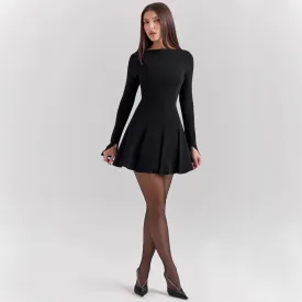 Womens Long Sleeve Dress  Slim Fit A-Line  Mini Length  Structured Formal Wear