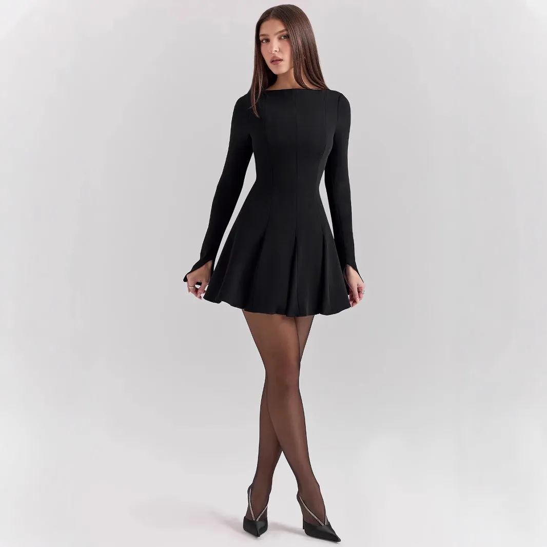 Womens Long Sleeve Dress  Slim Fit A-Line  Mini Length  Structured Formal Wear