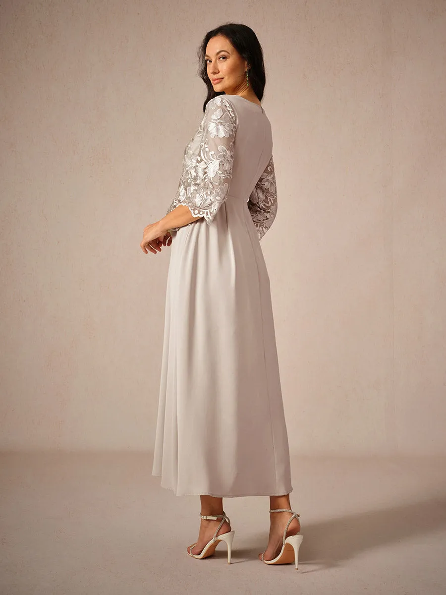 Womens Maxi Dress  Lace Bodice  Flowing Fit  Three-Quarter Sleeve  Formal Wear