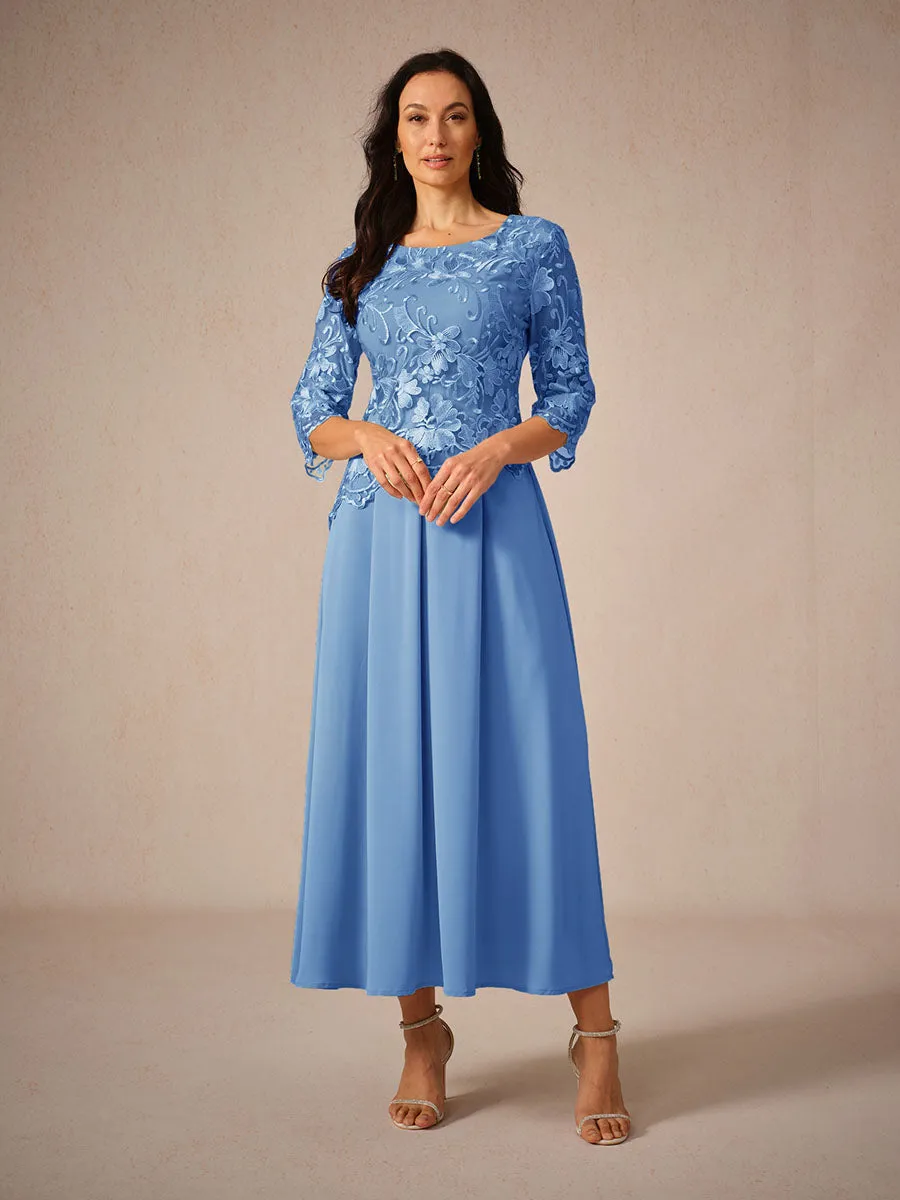Womens Maxi Dress  Lace Bodice  Flowing Fit  Three-Quarter Sleeve  Formal Wear